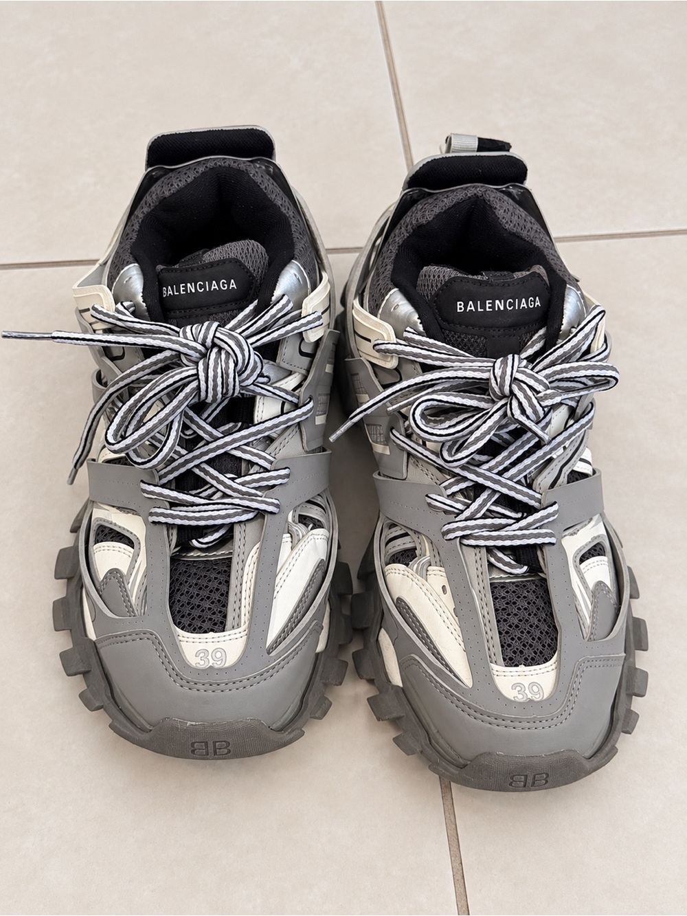 Balenciaga Gray and White Track Sneakers